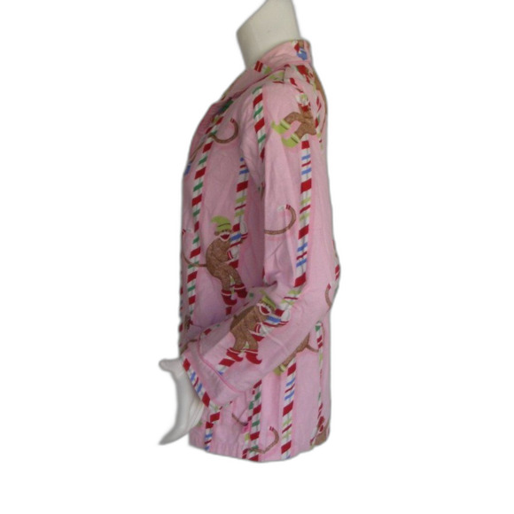 NICK & NORA Pajama Top, M, Pink, Sock Monkeys Climbing Peppermint striped poles - Picture 8 of 10